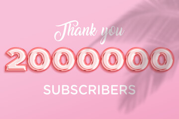 2000000 subscribers celebration greeting banner with Rose gold Design