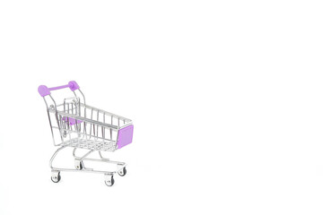 Shopping cart on white background with copy space