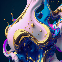 Beautiful fluid abstract background. acrylic texture with gold marble pattern. Liquid paint. Acrylic wallpaper. 3D Rendering