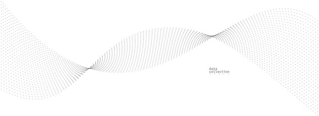 Grey dots in motion vector abstract background, particles array wavy flow, curve lines of points in movement, technology and science illustration.