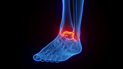 Fototapeta na wymiar 3D rendered Medical Illustration of Male Anatomy - Inflamed Ankle. Plain Black Background.
