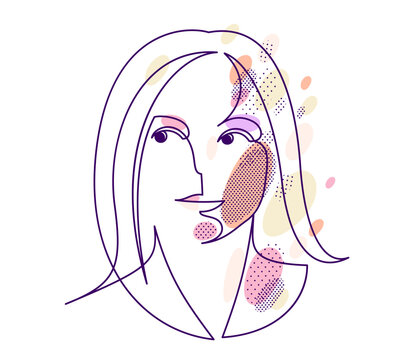 recommend clip art: Woman beauty face vector linear illustration, delicate line art of attractive girl portrait, abstract feminine drawing minimal style isolated.