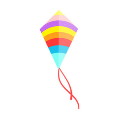 Colorful flying wind kite. Cartoon vector illustration. Flying kite with tales and ornaments. Toy, wind, festival concept