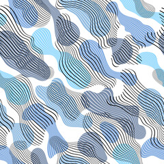 Flowing abstract lined shapes seamless background, biological life forms drifting, vector pattern.