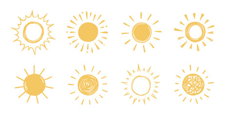 Doodle sun sketch illustration. Hand drawn cute orange sun set. Scribble doodle children drawn style. Vector illustration © Polina Tomtosova
