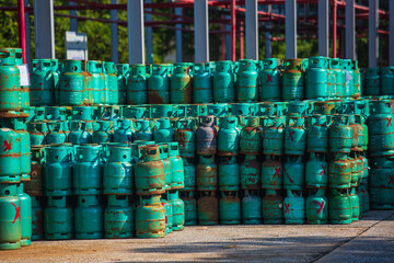 LPG stock tank gas bottle stack ready for sale