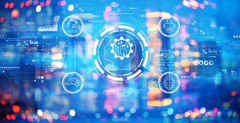 Future technology concept with blurred city lights at night