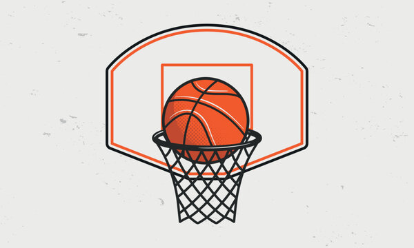 Basketball ring with ball isolated on white background. Basketball banner, poster template. Vector illustration