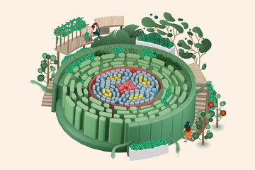 Illustration in Isometric Style of Root Structure of a Plant