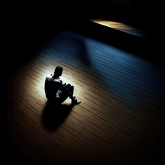 Silhouette of man in dark room. Illustration about depression. Made by AI.