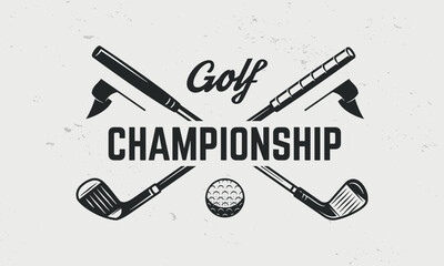 Golf championship logo template. Golf logo. Crossed golf clubs with ball and flags isolated on white background. Vector emblem