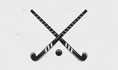 Grass hockey sticks and ball icons. Field hockey icon isolated on white background. Crossed Grass hockey sticks. Vintage design elements for logo, badges, banners, labels. Vector illustration