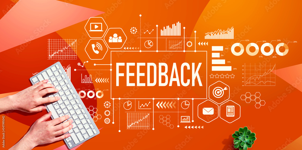 Aufkleber feedback theme with person using a computer keyboard