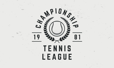 Tennis League logo template. Tennis logo. Tennis ball with wheat wreath isolated on white background. Vector emblem