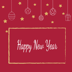Naklejka premium Congratulation Card with text Happy New Year with red bacground