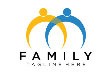 Abstract People Logo. Blue Rounded Line Linked Human Icon Pulse Wave Style isolated on White Background. Usable for Teamwork and Family Logos. Flat Vector Logo Design