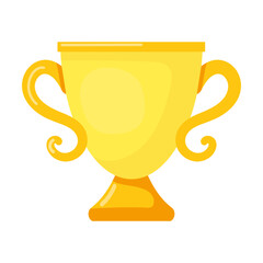 Golden cup vector cartoon. Winners award on white studio background. Championship, triumph, goal achievement concept. Prize design