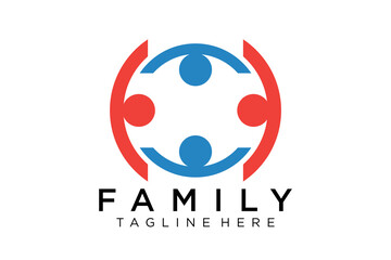 Abstract People Logo. Blue Rounded Line Linked Human Icon Pulse Wave Style isolated on White Background. Usable for Teamwork and Family Logos. Flat Vector Logo Design