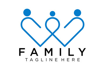 Abstract People Logo. Blue Rounded Line Linked Human Icon Pulse Wave Style isolated on White Background. Usable for Teamwork and Family Logos. Flat Vector Logo Design