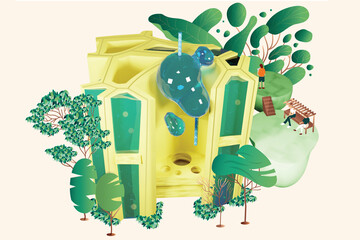 Illustration in Isometric Style of Phloem of a Plant