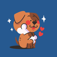 cute puppy hugging bone pet mascot doodle element