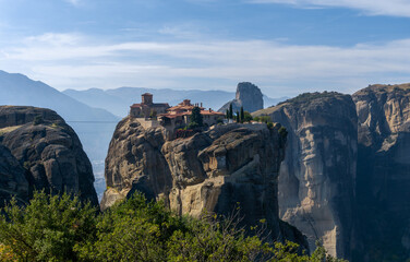 Fototapeta na wymiar view of the Saint Trinity Monastery and landscape of Meteora