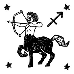 Naklejka premium Zodiac signs in woodcut style. Sagittarius