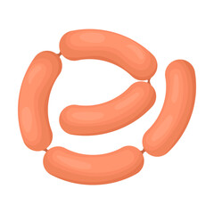 Bunch of raw sausages. Product vector ingredient illustration isolated on white background