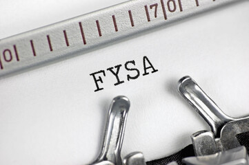 For your situational awareness acronym FYSA text macro closeup, typewriter typed written military...