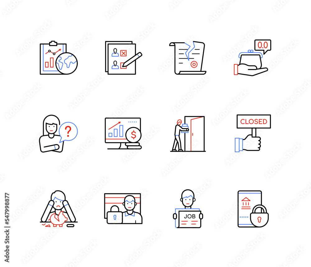 Poster work problems - modern colorful line design style icons