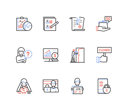 Work problems - modern colorful line design style icons