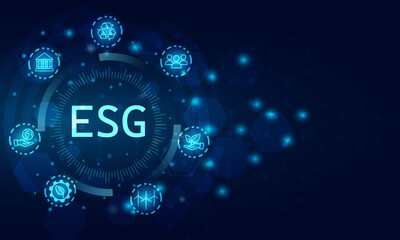 Environmental, social, and governance (ESG). Sustainable business concept. Blue background vector design.
