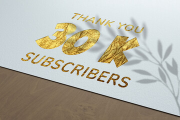 30 k subscribers celebration greeting banner with Golden Paper Design