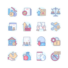 Economic and financial crisis - line design style icons set