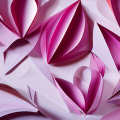 Cut out paper ornaments for Valentine's Day background. Pink, red and white figures isolated on a colored background.