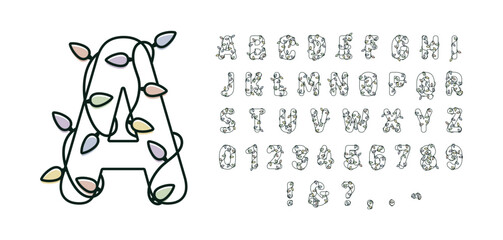 Christmas Lights Alphabet Monogram for Winter Holidays String Lights Font New Year Party Letters and Numbers © Kateryna