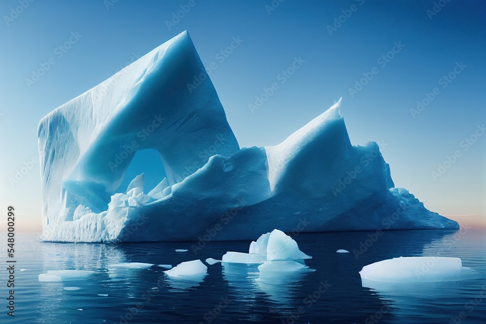 Canvas Prints huge iceberg in polar regions with several smaller pieces floating around it in the dark blue ocean 