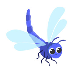 Cute dragonfly cartoon character vector illustration. Funny forest or garden animals isolated on white background. Insects, nature concept