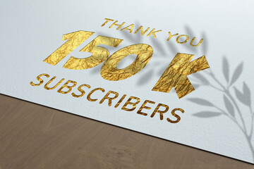 150 K subscribers celebration greeting banner with Golden Paper Design