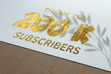 200 K subscribers celebration greeting banner with Golden Paper Design