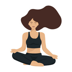 Young woman practicing yoga in lotus pose. Isolated vector illustration