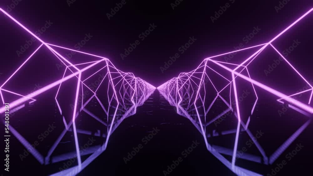 Aufkleber flight between two polygonal neon tubes. abstract sci fi geometric background. corridor. futuristic 