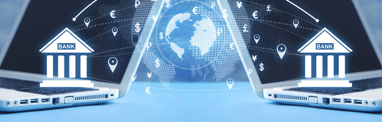 Banks financial transfer money. Online Banking. Business