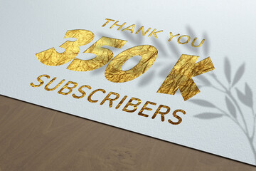 350 K  subscribers celebration greeting banner with Golden Paper Design