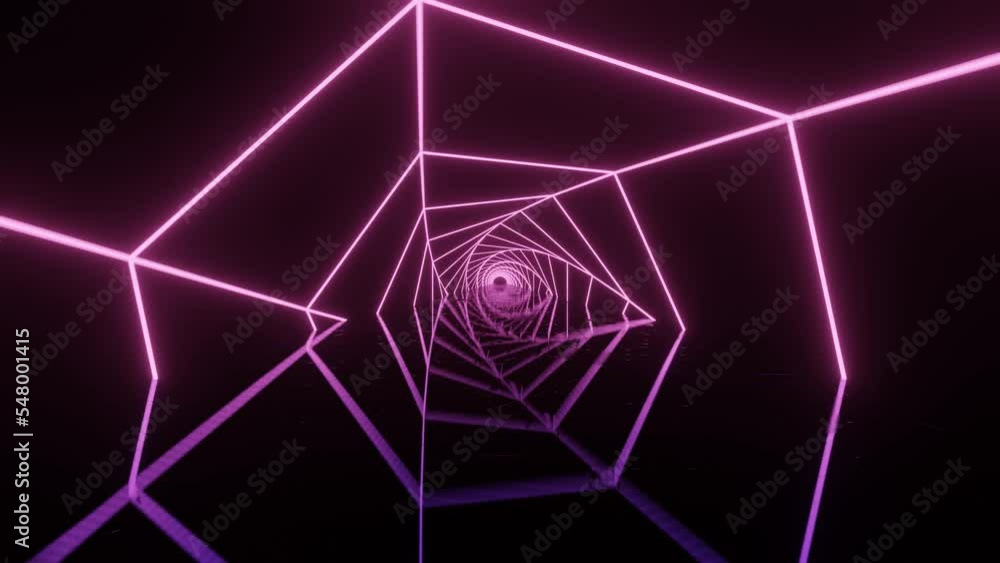 Poster geometric neon glowing lines in abstract construction. sci fi geometric tunnel. futuristic corridor 