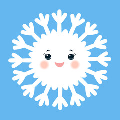 Snowflake. Illustration of cheerful snowflake. Isolated element on a blue background.