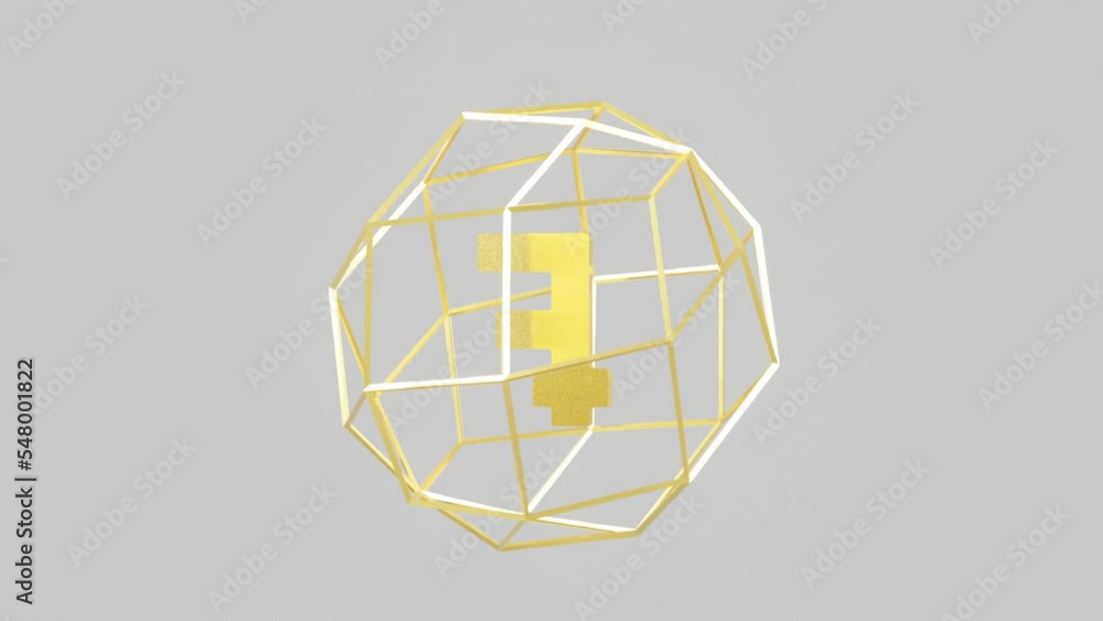 Aufkleber 3d render swiss currency franc symbol in golden spherical cage on a white background. seamless loop 