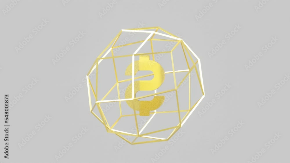 Poster 3d render american currency dollar symbol in golden spherical cage on a white background. seamless l