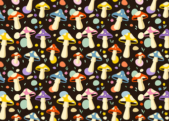 Obraz premium Vector seamless pattern with mushrooms