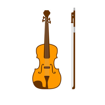 Violin and bow. Vector illustration isolated on white background
